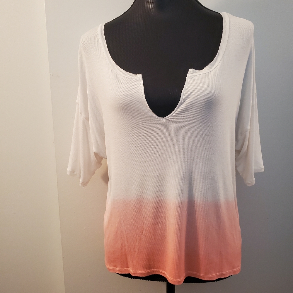 Victoria's Secret | White/Coral Split-neck Tee